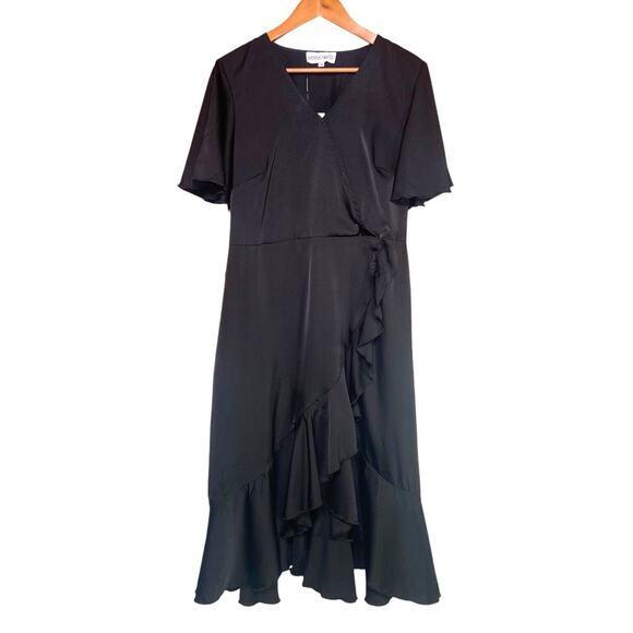 Hanna Nikole Plus Size 16W Flutter Sleeve Black Ruffle Layered Belted Dress NWT - Picture 3 of 10